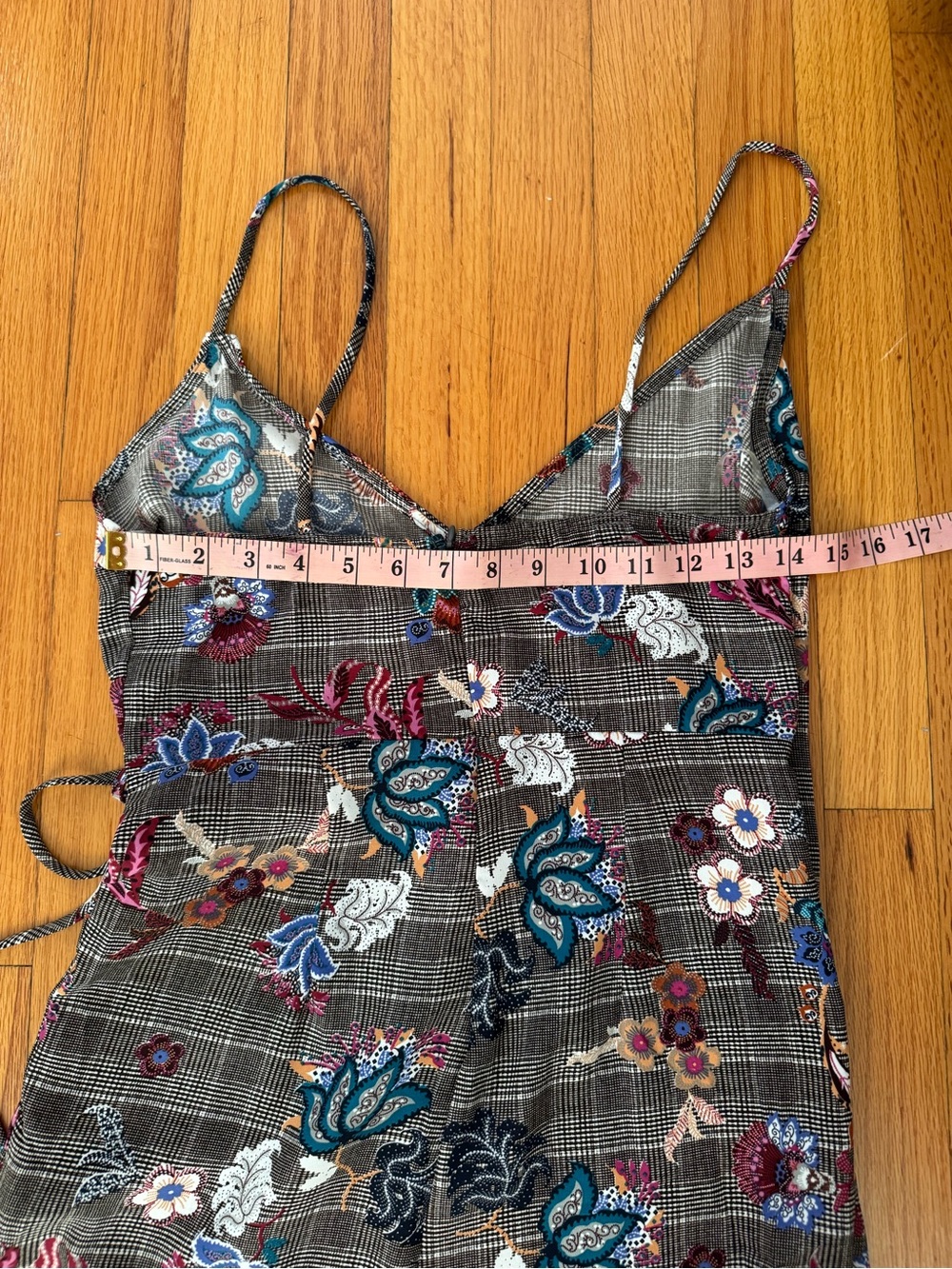 Blue Blush Plaid & Floral Embroidered Faux Wrap Romper Size S Cottagecore Boho - Picture 7 of 8